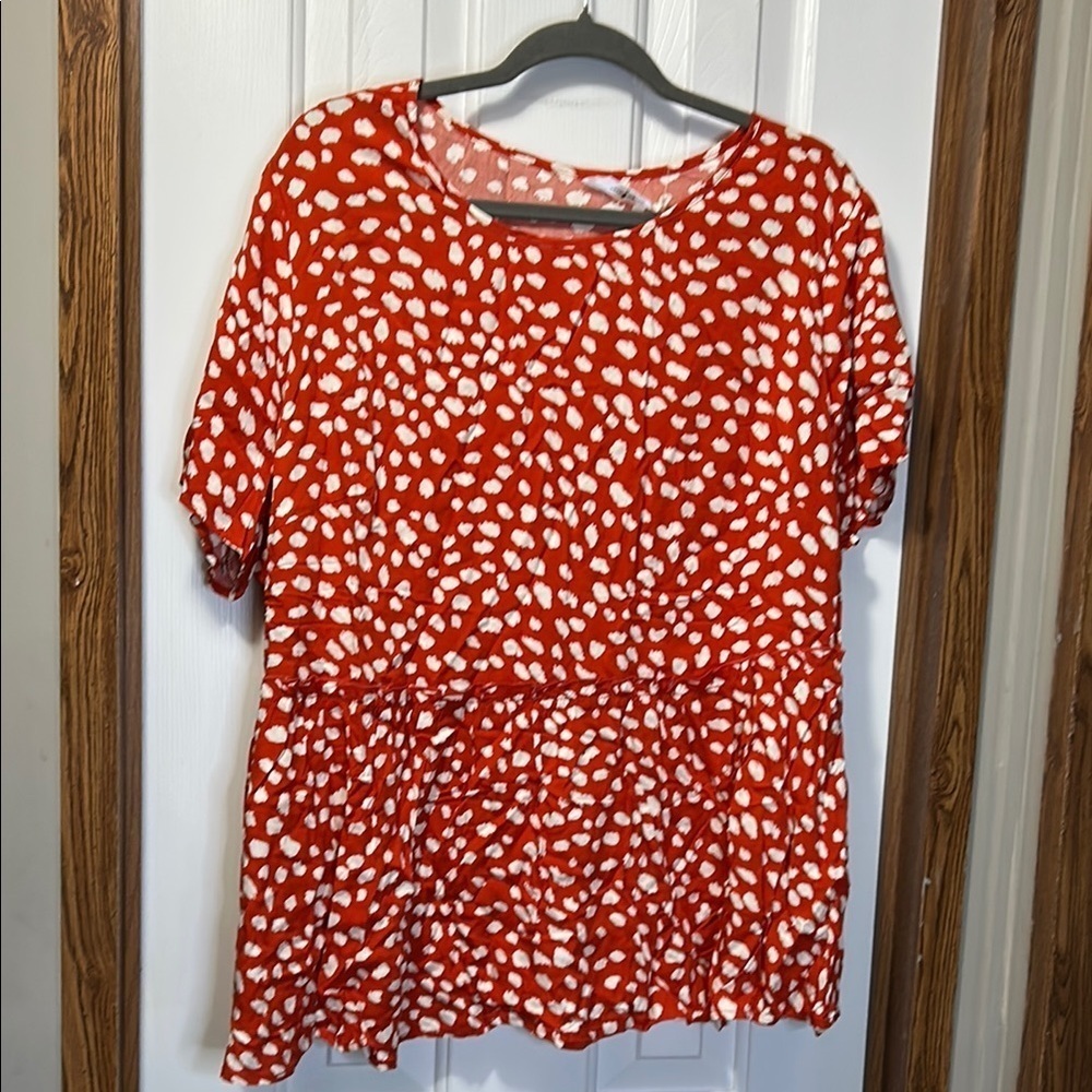 Agnes Orinda Red and White Short Sleeve Babydoll Blouse NWOT